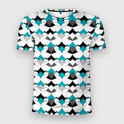 Мужская спорт-футболка Разноцветный черный голубой с белым геометрический
