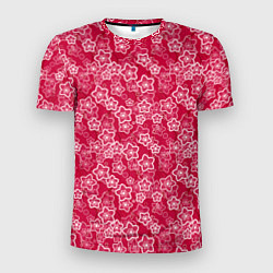 Мужская спорт-футболка Красно-белый цветочный узор ретро