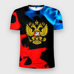 Футболка спортивная мужская Россия герб огненый стиль, цвет: 3D-принт