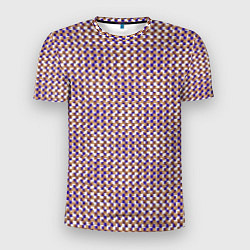 Мужская спорт-футболка Сине-бежевый текстурированный квадраты-рябь