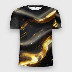 Мужская спорт-футболка Черно-золотая волнистая текстура
