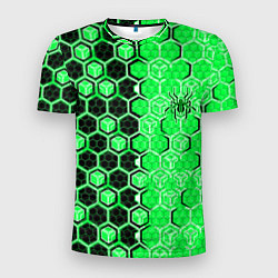 Футболка спортивная мужская Техно-киберпанк шестиугольники зелёный и чёрный с, цвет: 3D-принт