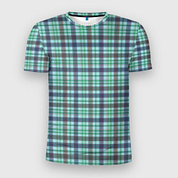 Мужская спорт-футболка Сине-зеленый паттерн в клетку