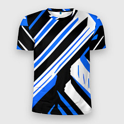 Футболка спортивная мужская Чёрно-синие полосы на белом фоне, цвет: 3D-принт