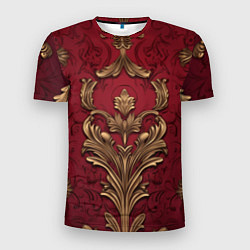 Мужская спорт-футболка Объемный золотой узор лепнины на красном текстурно