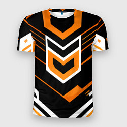 Футболка спортивная мужская Полосы и оранжево-белый шестиугольник, цвет: 3D-принт