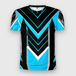 Мужская спорт-футболка Серо-голубые полосы на чёрном фоне