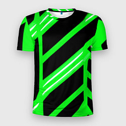 Футболка спортивная мужская Чёрно-белые полосы на зелёном фоне, цвет: 3D-принт