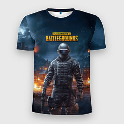 Футболка спортивная мужская PUBG персонаж в ночном городе, цвет: 3D-принт
