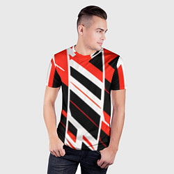 Футболка спортивная мужская Black and red stripes on a white background, цвет: 3D-принт — фото 2