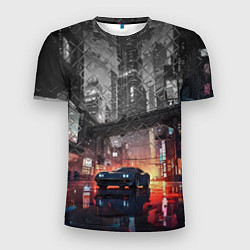 Мужская спорт-футболка Спорткар на ночной улице