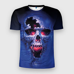 Мужская спорт-футболка Череп разъяренный кричащий - blue skull