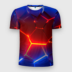 Мужская спорт-футболка Светящиеся лавой неоновые плиты в разломе