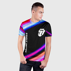 Футболка спортивная мужская Rolling Stones neon rock lights, цвет: 3D-принт — фото 2