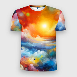 Мужская спорт-футболка Закат солнца - разноцветные облака
