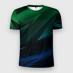 Мужская спорт-футболка Зелено-синие абстрактные объемные полосы