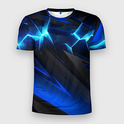 Мужская спорт-футболка Абстракция синяя из градиента и линий