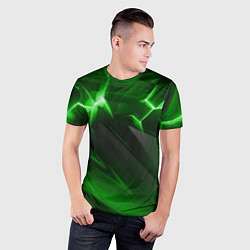 Футболка спортивная мужская Яркая зеленая объемная абстракция, цвет: 3D-принт — фото 2