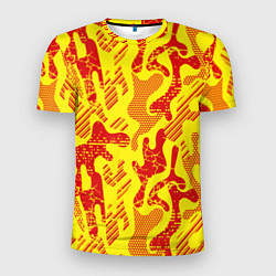 Мужская спорт-футболка Абстракция красный рисунок на желтом фоне