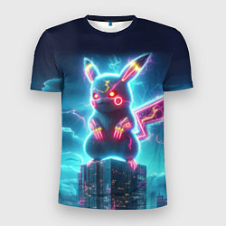 Мужская спорт-футболка Пикадзила на крыше небоскрёба - неоновое свечение: