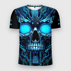 Мужская спорт-футболка Неоновый кибер череп - нейроарт микросхема