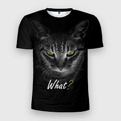 Мужская спорт-футболка Недобрый кот с зелёными глазами - What?