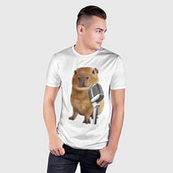 Футболка спортивная мужская Капибара с микрофоном мем, цвет: 3D-принт — фото 2