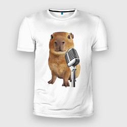 Футболка спортивная мужская Капибара с микрофоном мем, цвет: 3D-принт