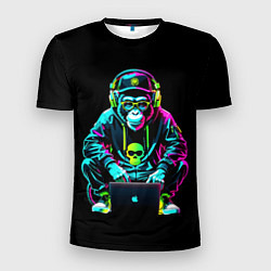 Футболка спортивная мужская Неоновая обезьяна хакер в хип хоп стиле, цвет: 3D-принт