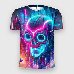 Футболка спортивная мужская Neon skull in metropolis - future, цвет: 3D-принт