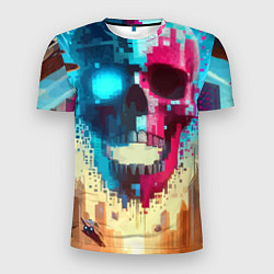 Футболка спортивная мужская Cool vanguard neon cyber skull - ai art, цвет: 3D-принт