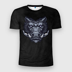 Мужская спорт-футболка Стальной дикий кабан на темном фоне
