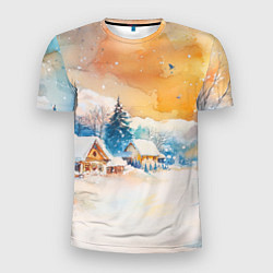 Мужская спорт-футболка Деревенский новогодний пейзаж