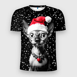 Футболка спортивная мужская Сфинкс в шапке Санты, цвет: 3D-принт