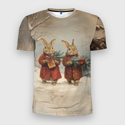Футболка спортивная мужская Зайцы с новогодними подарками, цвет: 3D-принт
