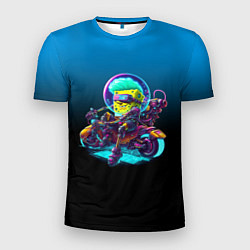 Мужская спорт-футболка Губка Боб на мотоцикле - киберпанк