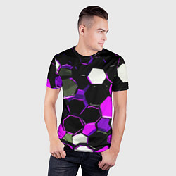 Футболка спортивная мужская Розово-белые шестиугольники на чёрном фоне, цвет: 3D-принт — фото 2