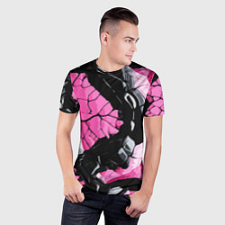 Футболка спортивная мужская Чёрные линии на чёрно-розовом фоне, цвет: 3D-принт — фото 2
