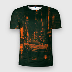 Футболка спортивная мужская Спорткар в оранжево-зелёных тенях, цвет: 3D-принт