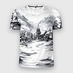 Мужская спорт-футболка Город в снегу перед новым годом