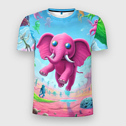 Футболка спортивная мужская Парящий в воздухе розовый слон - сюрреализм, цвет: 3D-принт
