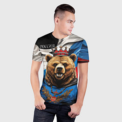 Футболка спортивная мужская Русский медведь с гербом России на груди на фоне ф, цвет: 3D-принт — фото 2