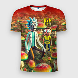 Мужская спорт-футболка Рик и Морти заблудились в мухоморном поле