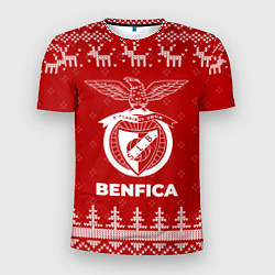 Футболка спортивная мужская Новогодний Benfica с оленями, цвет: 3D-принт