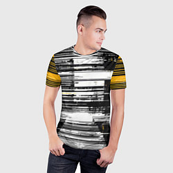 Футболка спортивная мужская Горизонтальные чёрные линии на бело-жёлтом фоне, цвет: 3D-принт — фото 2