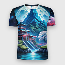 Мужская спорт-футболка Пейзаж Японии и горы