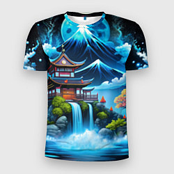 Мужская спорт-футболка Водопад и горы Японии