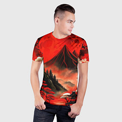 Футболка спортивная мужская Япония природа в красном цвете, цвет: 3D-принт — фото 2