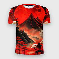 Футболка спортивная мужская Япония природа в красном цвете, цвет: 3D-принт