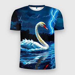 Мужская спорт-футболка Лебедь на пруду в гразу
